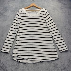 Soft Surroundings Womens Sweater Top Size XL Striped Nautical Roll Tab Sleeve